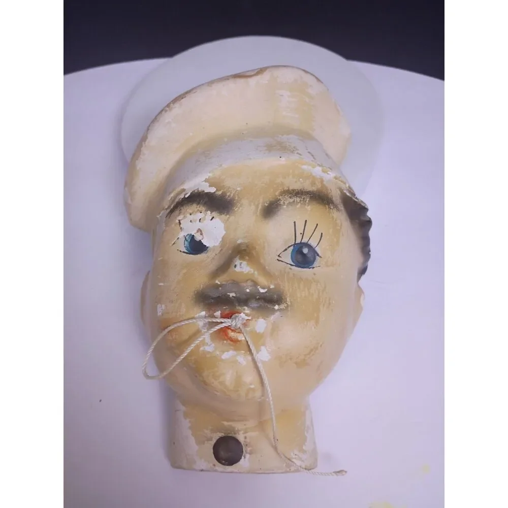 Vintage French Chef Chalkware String Holder Wall Mount Kitchen Twine Dispenser